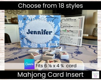 Personalized Mahjong Card Cover Template Printable NMJL Large Card Insert 6.125 x 4.75 Canva Edit Print at Home Mahjong Gift for Players