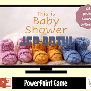Virtual or Large Screen Game Baby Shower Jep-arty! Interactive PowerPoint Game, Editable Baby Trivia Game, Baby Shower, Zoom Game