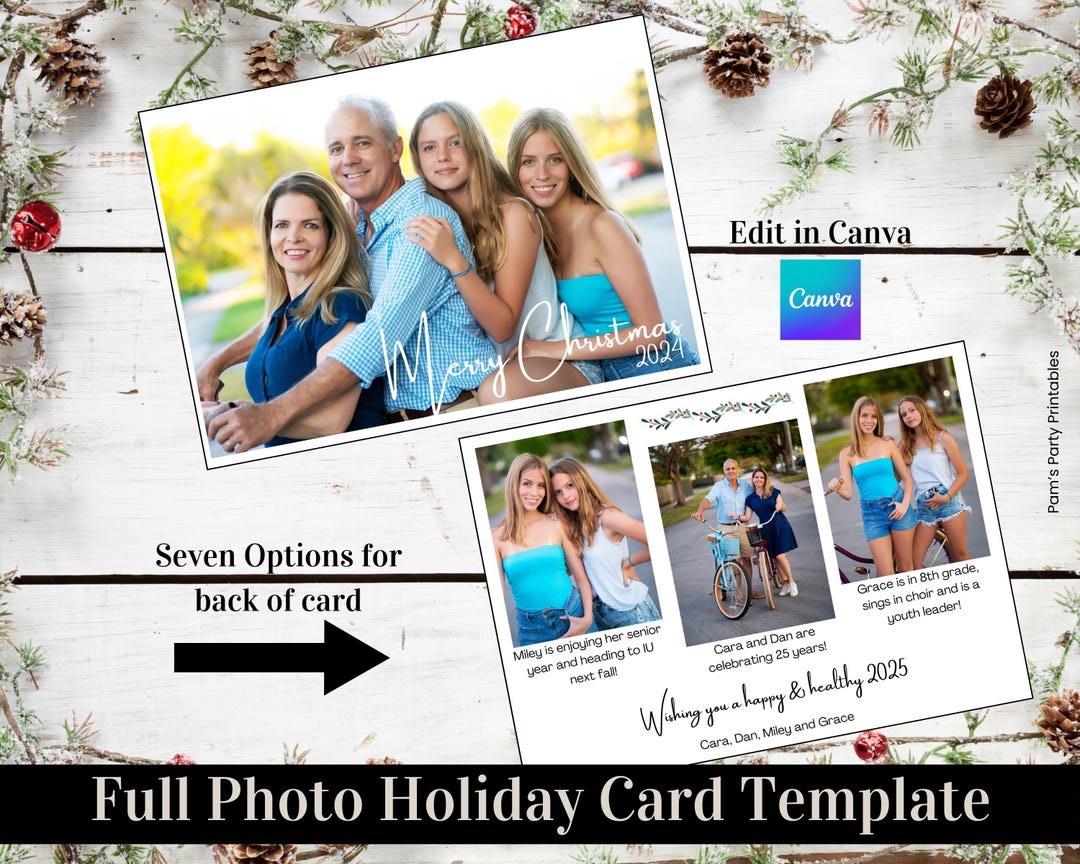 Editable Christmas Photo Card Template: Canva Holiday Design (5x7 A7 ...