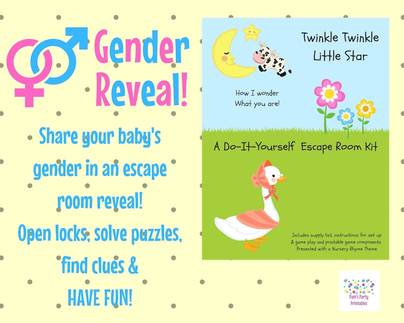 Twinkle Twinkle Nursery Rhyme DIY Escape Room Game, Gender Reveal, Surprise, Family Friendly, Baby Shower, Baby Sprinkle, New Mom, New Baby image 1