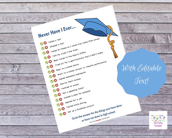Never Have I Ever… High School Graduation Editable Printable by Pam's ...