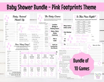 It's A Girl, Pink Footprints Theme Baby Shower Game Bundle, Scavenger Hunt, Taboo, Pictionary, Match up Games Baby Scattergories, Mom Advice