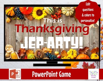 Thanksgiving Jep-arty!, Friendsgiving Party Game, Thanksgiving Trivia, Game Show, Editable game, Virtual Game or Large Screen Game, Zoom