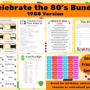 1988 Bundle of Games - 37th birthday, 37th Anniversary, Class of 1988, Reunion, Retirement, 80s Party, 1988 Trivia, Printable
