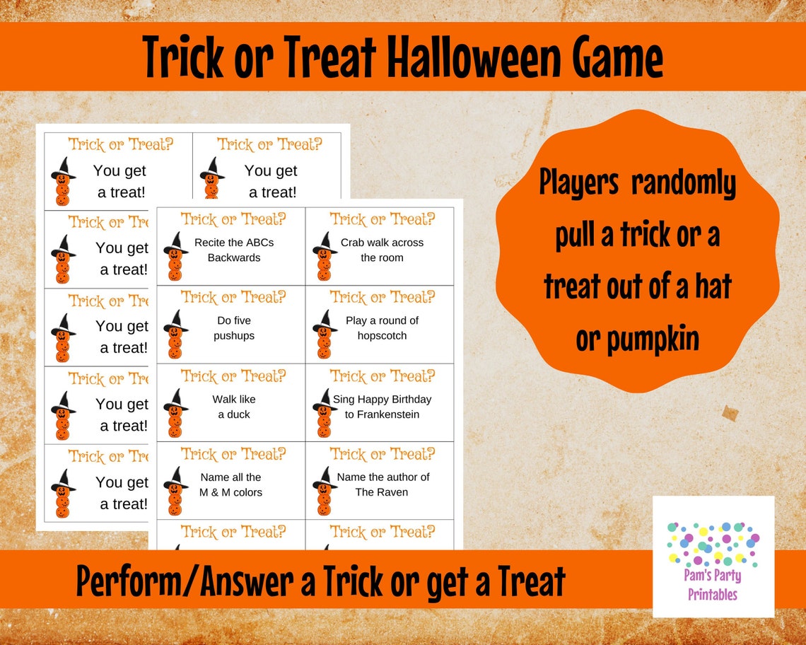 Halloween Game. Trick or Treat Cards Do a Trick or Get a Etsy