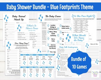 It's A Boy, Blue Footprints Theme, Baby Shower Game Bundle, Scavenger Hunt, Taboo, Pictionary, Match up Games Baby Scattergories, Mom Advice