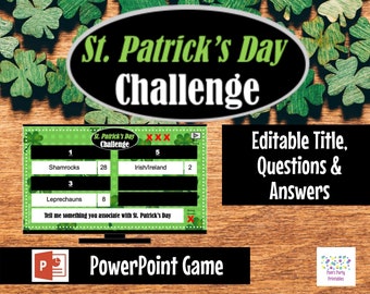 St Patricks Day Challenge Game, Editable PowerPoint, St Pats Party Game, Game for adults, teens or kids, girls night, Virtual Zoom Game Show