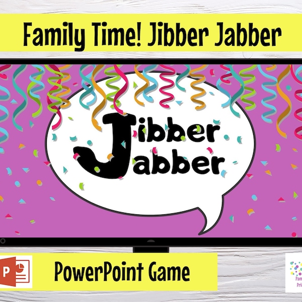 Jibber Jabber Family Time Game, klinken woorden om betekenis te onthullen, PowerPoint Zoom Game Family Reunion Game, virtueel spel of persoonlijk spel