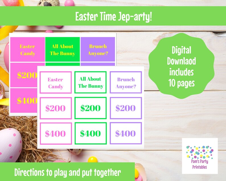 Easter Spring Jep-arty Trivia Game, Printable, Team Building, Game for adults kids, Easter themed game, Spring classroom game, Youth Group image 2