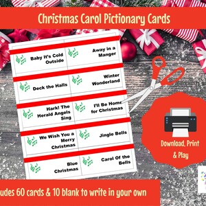 Printable Christmas Carol Game Cards for Pictionary or Charades INSTANT DOWNLOAD image 1