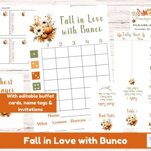 Bunco Sheets for Fall, Fall in Love with Bunco Score Sheets Autumn Bunco Printable Fall Theme for Bunco Watercolor harvest theme