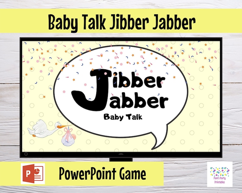 Virtual or Large Screen Baby Shower Game Jibber Jabber Baby Talk Game Sound out the words to reveal actual meaning PowerPoint Zoom Game image 1