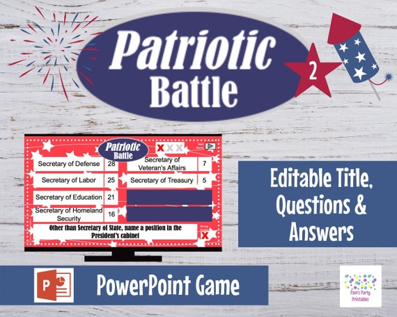 Virtual Game Patriotic, 4th of July Battle Game, Memorial Day GAME TWO- Interactive PowerPoint Game - Family Friendly Il_570xn