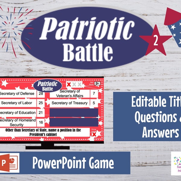 Virtual Game Patriotic, 4th of July Battle Game, Memorial Day GAME TWO- Interactive PowerPoint Game -   Family Friendly