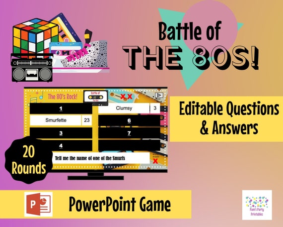 Virtual Game Battle of the 80s! - 20 Rounds - Interactive & Editable PowerPoint Game - Girls Night - Galentines - 40th, 50th birthday Il_570xn