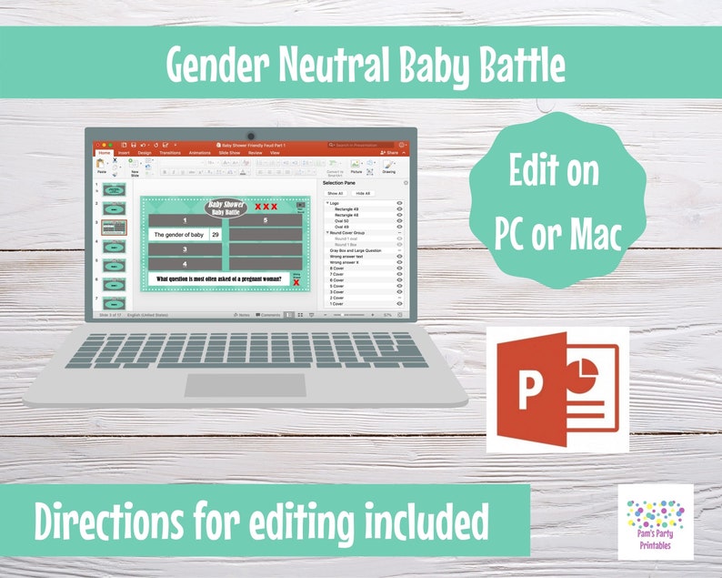 Virtual or Large Screen Game, Gender Neutral Baby Battle, Interactive PowerPoint Game, Baby Shower Party Game, Zoom game, editable questions image 9