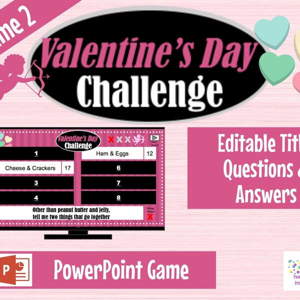 Valentine's Challenge Game 2, Editable PowerPoint, Valentine's Party Game, Game for adults, teens or kids, Galetines, Virtual Zoom Game Show