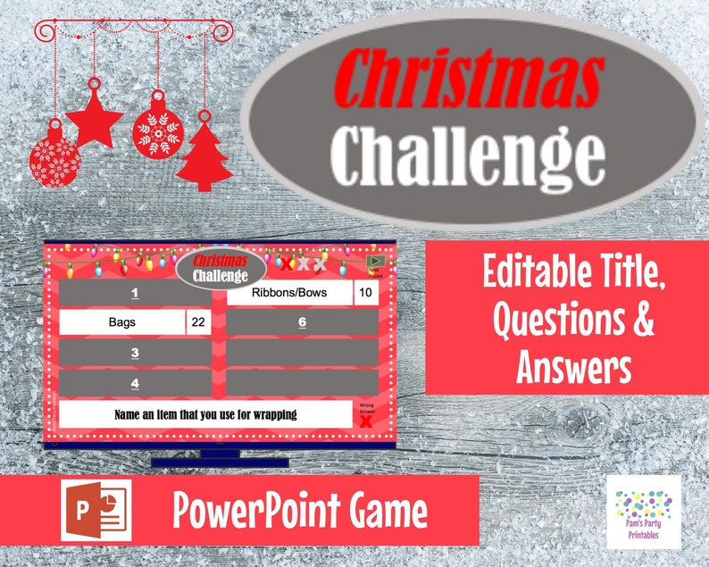 Virtual Game Christmas Challenge GAME 2 Interactive & Editable PowerPoint Game, Christmas Game, Party Game, Family Friendly, Classroom image 1