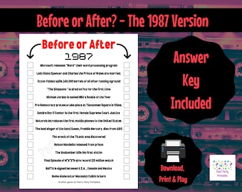 1987 Before or After Game - 35th birthday, 35th Anniversary, Class of 1987, Reunion, Retirement, 80s Party, 1987 Trivia, Printable,