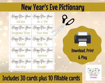 New Year's Eve Pictionary Game Cards. New Year's Eve Charade. New Year's Eve Drawing Game. New Year's Eve Game Editable Pictionary. Fillable