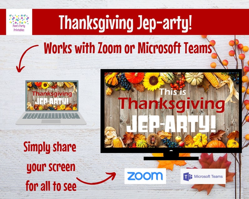 Thanksgiving Jep-arty, Friendsgiving Party Game, Thanksgiving Trivia, Game Show, Editable game, Virtual Game or Large Screen Game, Zoom image 7