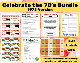 1978 Bundle of Games - 45th birthday, 45th Anniversary, Class of 1978, Reunion, Retirement, 70s Party, 1978 Trivia, Printable