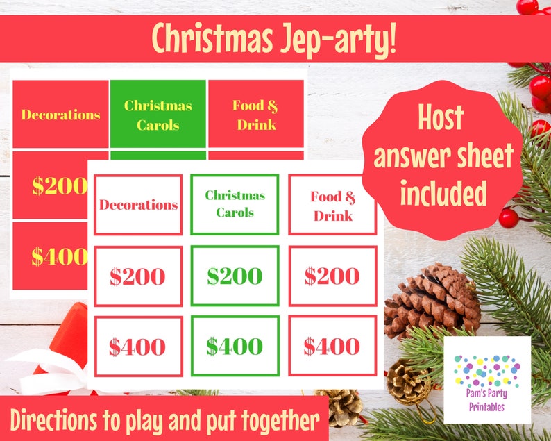 Christmas Jep-arty Printable Game, Christmas Trivia Game, Christmas Game Show, Classroom, Holiday Game for teens or adults image 2