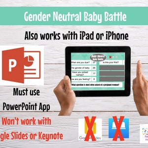 Virtual or Large Screen Game, Gender Neutral Baby Battle, Interactive PowerPoint Game, Baby Shower Party Game, Zoom game, editable questions image 8