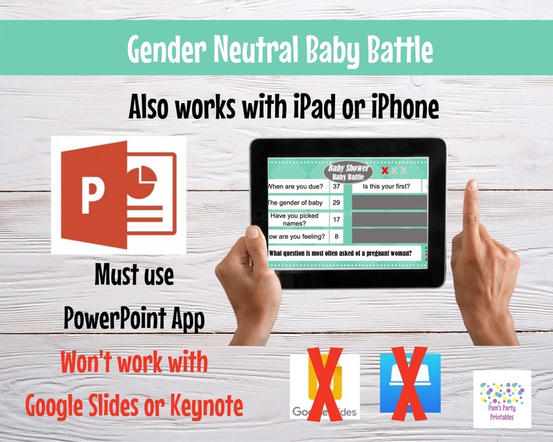 Virtual or Large Screen Game, Gender Neutral Baby Battle, Interactive PowerPoint Game, Baby Shower Party Game, Zoom game, editable questions image 8
