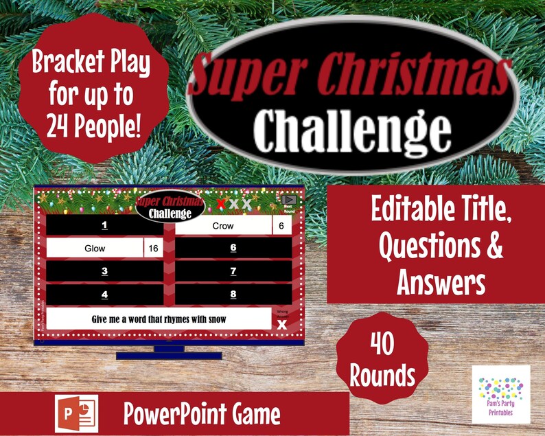 Super Christmas Challenge, Editable, PowerPoint Game, Customized, 40 Rounds, Bracket Play Office Party, Sales Meeting, Christmas Game image 1