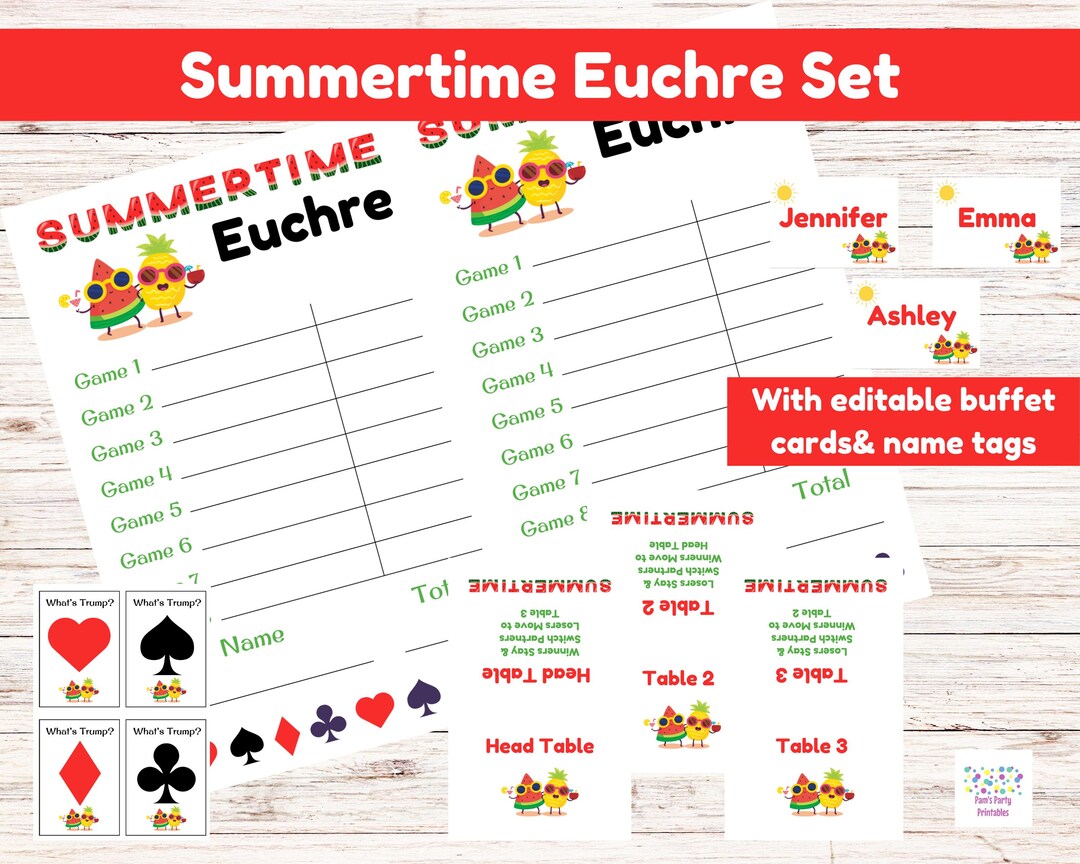 Euchre Score Sheet for Summer, Watermelon and Pineapple Euchre