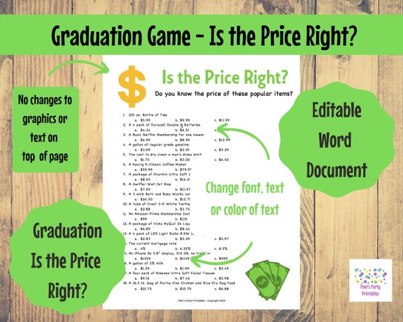 Is This Price Right? High School/College Graduation Editable Printable Game Il_570xn