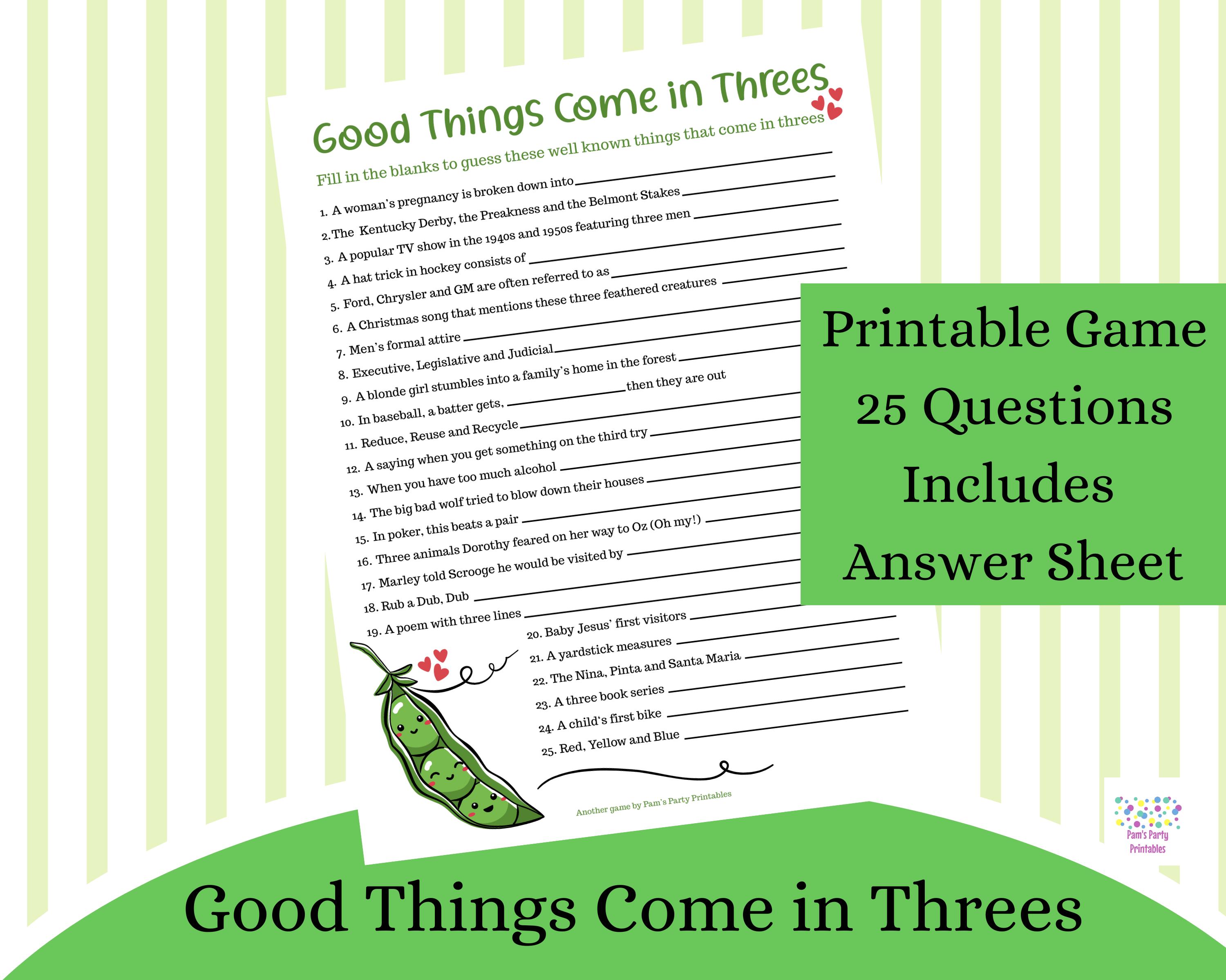 Triplets Baby Shower Game: Good Things Come in Threes (instant Download ...