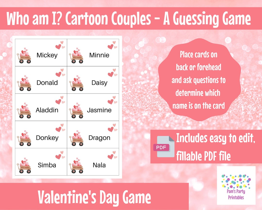 Cartoon Couples 'who Am I' Valentines Game (printable PDF)