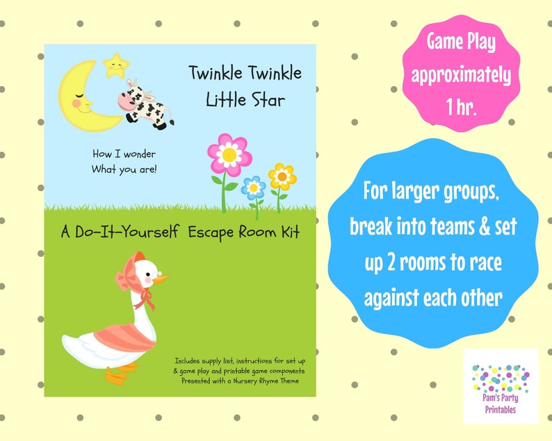 Twinkle Twinkle Nursery Rhyme DIY Escape Room Game, Gender Reveal, Surprise, Family Friendly, Baby Shower, Baby Sprinkle, New Mom, New Baby image 7