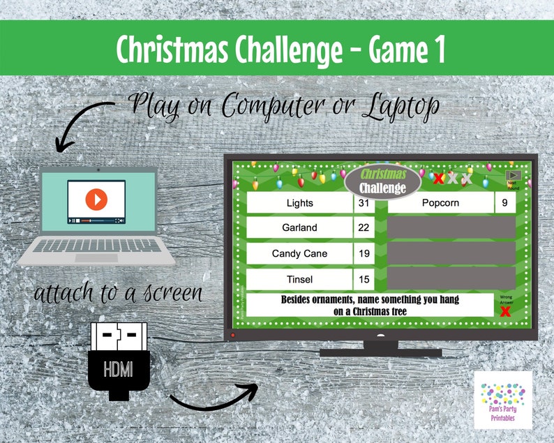Family Friendly Christmas Game Classroom Virtual Game Christmas Challenge GAME 1- Interactive /& Editable PowerPoint Game Party Game