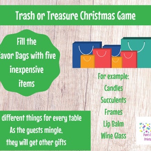 Christmas Trash or Treasure Printable Dice & Card Game for Large Group, Youth Group, Classroom, GNO, Christmas Game, Mingle Game, Table Game image 4