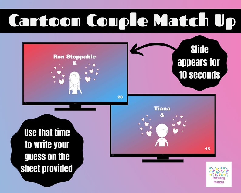 Classroom Game Zoom Game Galentines Game Valentine/'s Day Game Virtual Game Valentine/'s Day Cartoon Couple Match up PowerPoint Game