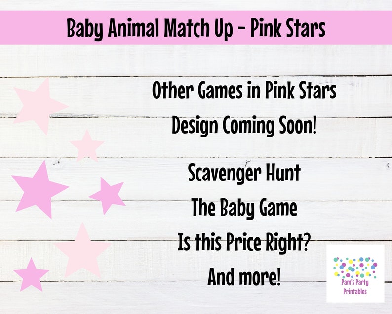 C'est une fille Pink Stars Baby Shower Baby Animal Match Up Printable Baby Shower Game, Couples Shower, Grandma Shower, Gender Reveal image 3