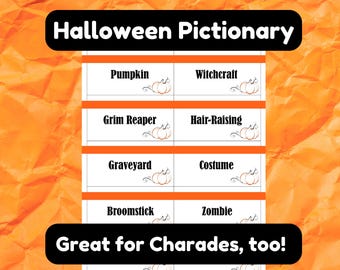 Halloween Pictionary and Charades Spooky Printable Game Cards Editable Halloween PDF Drawing Game Fall Party Game for Kids, Teens, Adults