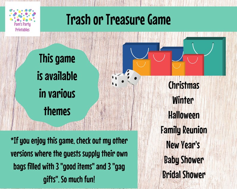 Thanksgiving Trash or Treasure Printable Dice & Card Game Large Group, Youth Group, Classroom, Thanksgiving Game, Mingle Game, Table Game image 5