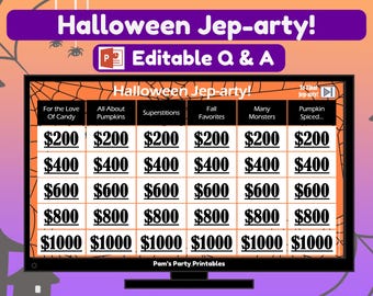 Halloween Jep-arty! Trivia Game Halloween Party Game Editable PowerPoint Game Halloween Zoom or Teams