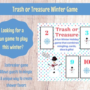 Winter Holiday Trash or Treasure Printable Dice & Card Game for Large Group, Winter, Classroom, GNO, Hanukkah Game, Mingle Game, Table Game image 1