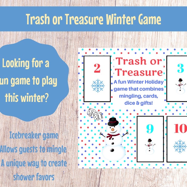 Winter Holiday Trash or Treasure Printable Dice & Card Game for Large Group, Winter, Classroom, GNO, Hanukkah Game, Mingle Game, Table Game