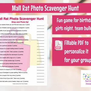 Mall Rat Scavenger Hunt PDF, Fillable PDF, Create your own scavenger hunt, Printable Instant Download, birthday party game, girls night out