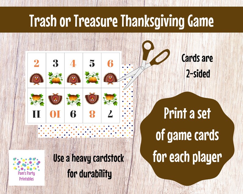 Thanksgiving Trash or Treasure Printable Dice & Card Game Large Group, Youth Group, Classroom, Thanksgiving Game, Mingle Game, Table Game image 2