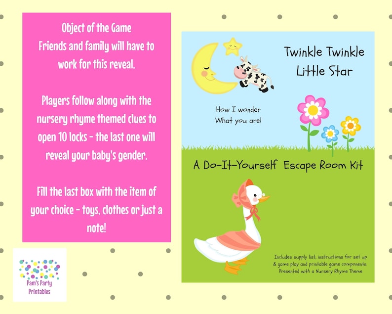 Twinkle Twinkle Nursery Rhyme DIY Escape Room Game, Gender Reveal, Surprise, Family Friendly, Baby Shower, Baby Sprinkle, New Mom, New Baby image 9