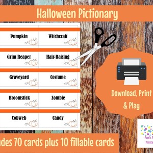 Halloween Pictionary Game Cards. Halloween Charade cards. Halloween Drawing Game . Halloween Game. Editable Halloween Pictionary. Fillable image 2