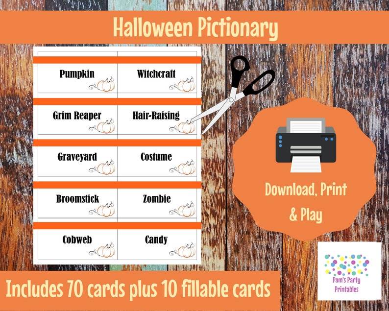 Halloween Pictionary Game Cards. Halloween Charade cards. Halloween Drawing Game . Halloween Game. Editable Halloween Pictionary. Fillable image 2