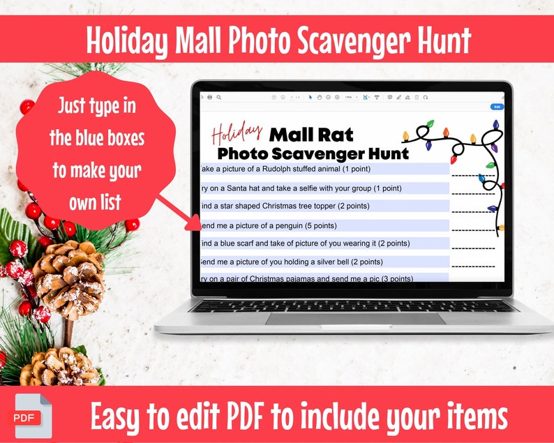 Printable Holiday Mall Scavenger Hunt for Christmas or Black Friday. Editable & fillable PDF. Family Scavenger Hunt. Teen Scavenger Hunt image 2